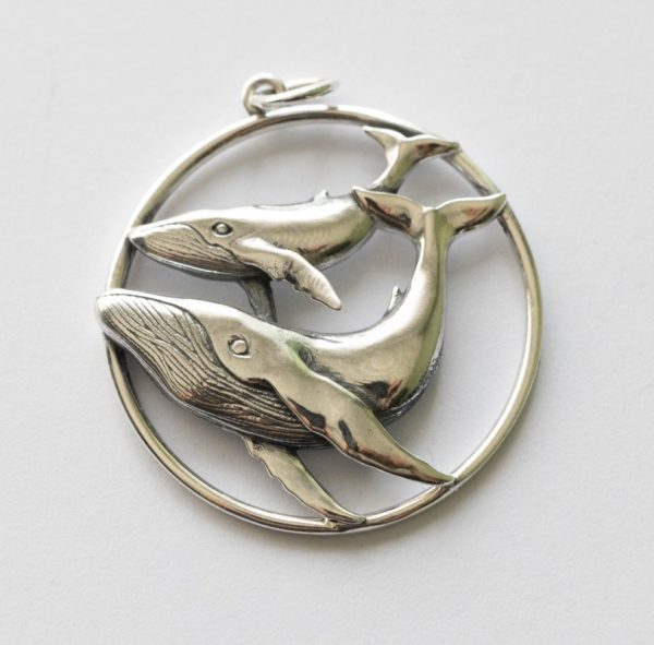 925 Sterling Silver Mama and Baby Whale Pendant