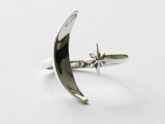 925 Sterling Silver Moon and Star Adjustable Ring