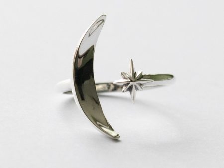925 Sterling Silver Moon and Star Adjustable Ring