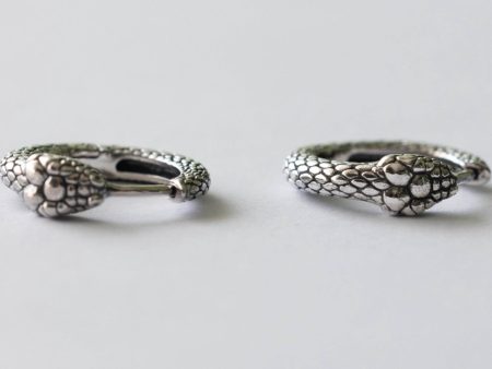 925 Sterling Silver Ouroboros Snake Huggie Hoop Earrings ( 1 pair)