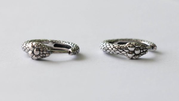 925 Sterling Silver Ouroboros Snake Huggie Hoop Earrings ( 1 pair)