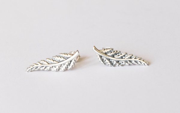 925 Sterling Silver Fern Post Earrings ( 1 pair)