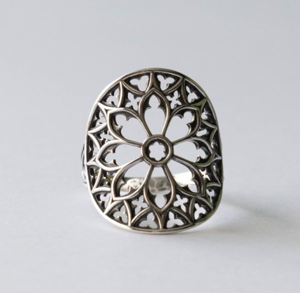 925 Sterling Silver Cathedral Rose Window Ring