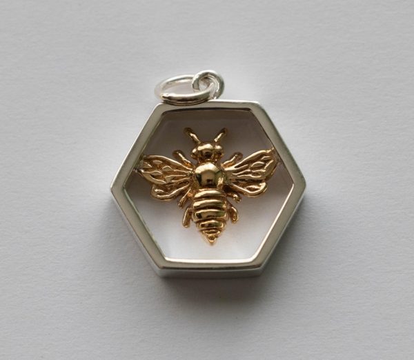 925 Sterling Silver Hexagon with Bronze Bee Charm