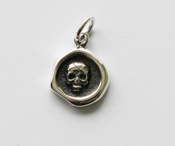925 Sterling Silver Wax Seal Skull Charm
