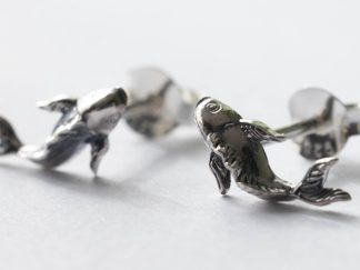925 Sterling Silver Small Koi Post Earrings ( 1 pair )