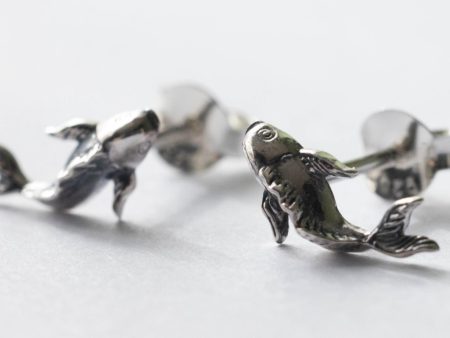 925 Sterling Silver Small Koi Post Earrings ( 1 pair )
