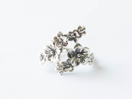 925 Sterling Silver Cherry Blossoms Adjustable Ring