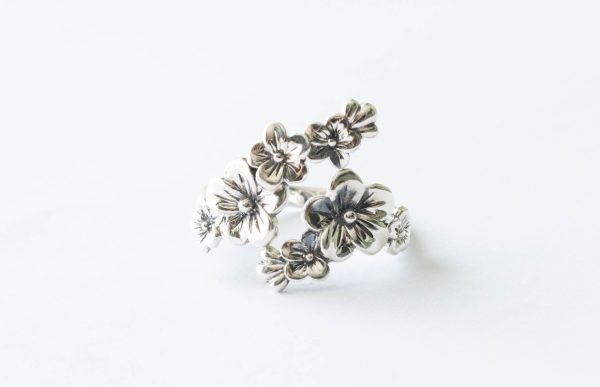 925 Sterling Silver Cherry Blossoms Adjustable Ring