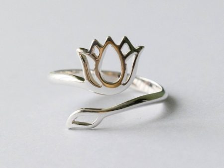 925 Sterling Silver Lotus Design Adjustable Ring