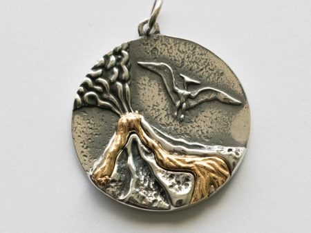 925 Sterling Silver Volcano Charm with Bronze Lava