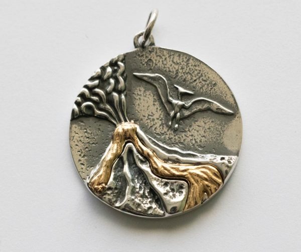 925 Sterling Silver Volcano Charm with Bronze Lava