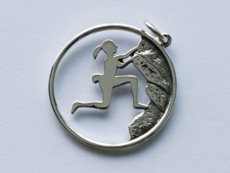 925 Sterling Silver Rock Climbing Girl Pendant
