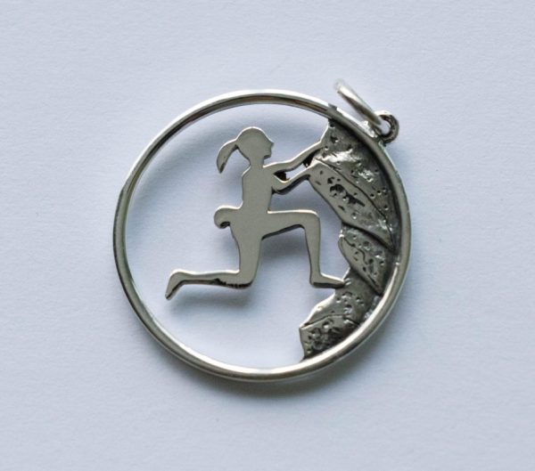 925 Sterling Silver Rock Climbing Girl Pendant