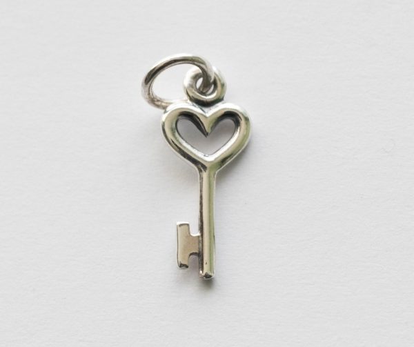 925 Sterling Silver Tiny Heart Key Charm