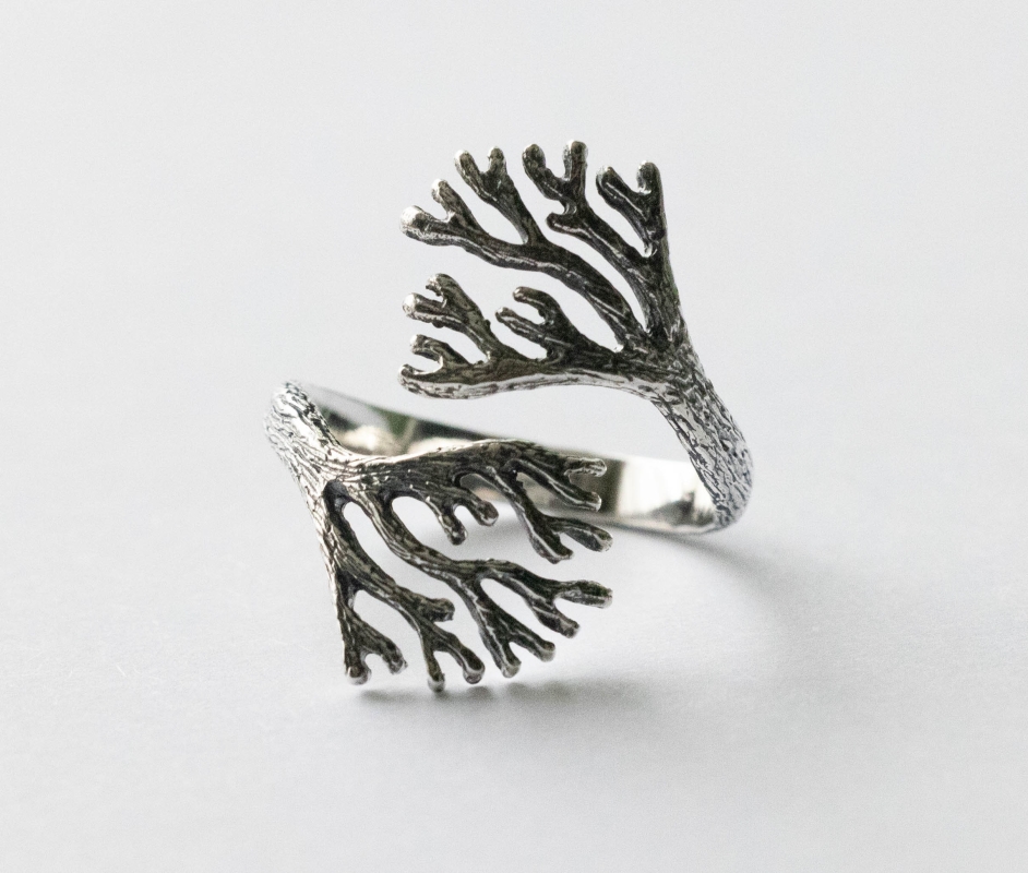 925 Sterling Silver Sea Coral Adjustable Ring