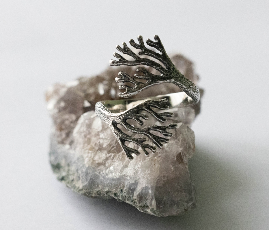 925 Sterling Silver Sea Coral Adjustable Ring - Image 3