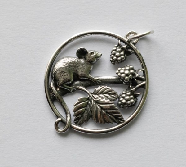 925 Sterling Silver Mouse and Blackberries Charm