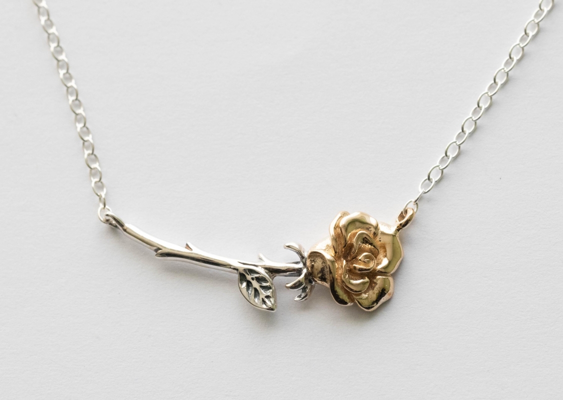 925 Sterling Silver and Bronze Rose Festoon Necklace