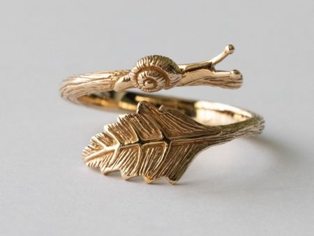 Bronze Snail and Leaf Adjustable Ring