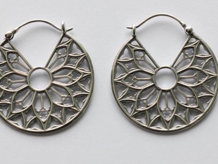 925 Sterling Silver Cathedral Rose Window Hoop Earrings ( 1 pair)