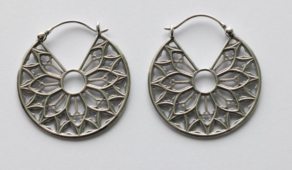 925 Sterling Silver Cathedral Rose Window Hoop Earrings ( 1 pair)