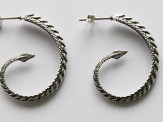 925 Sterling Silver Dragon Tail Hoop Post Earrings ( 1 pair)