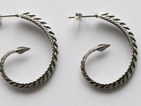 925 Sterling Silver Dragon Tail Hoop Post Earrings ( 1 pair)