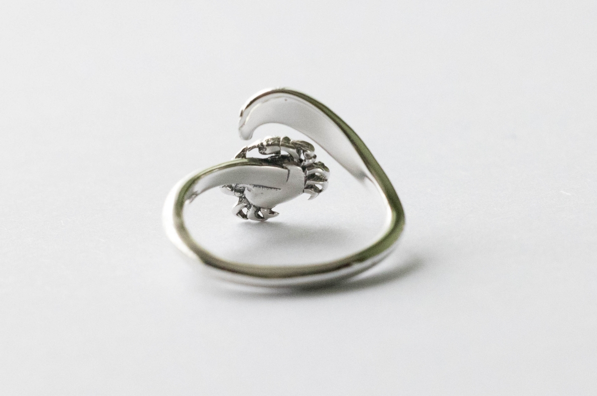925 Sterling Silver Wave and Crab Adjustable Ring - Image 2