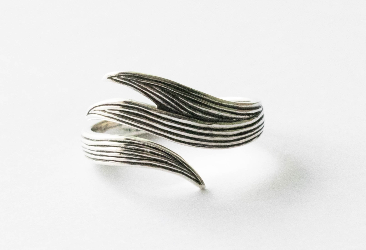 925 Sterling Silver Long Leaf Adjustable Ring
