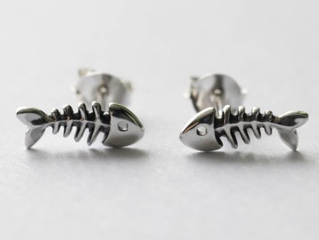 925 Sterling Silver Fishbone Post Earrings ( 1 pair )