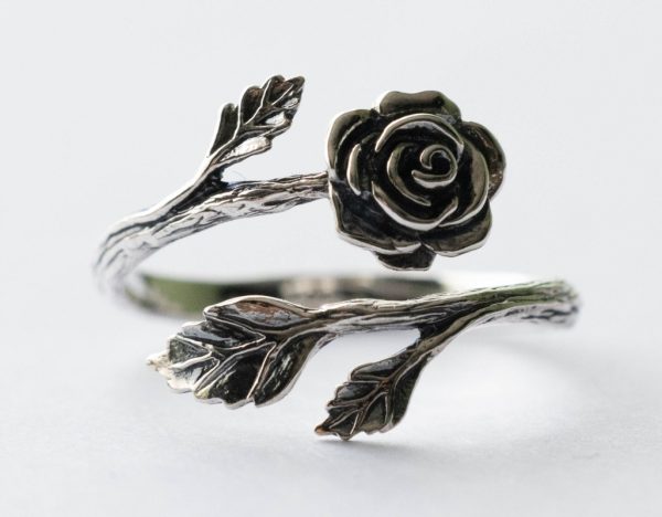 925 Sterling Silver Rose Adjustable Ring