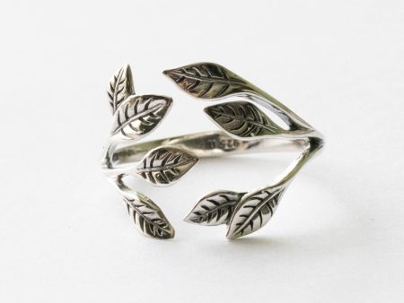 925 Sterling Silver Leaf Cluster Adjustable Ring
