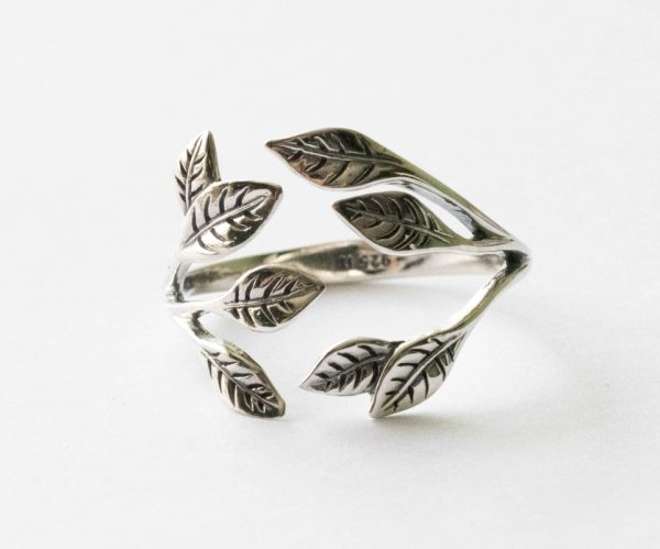 925 Sterling Silver Leaf Cluster Adjustable Ring