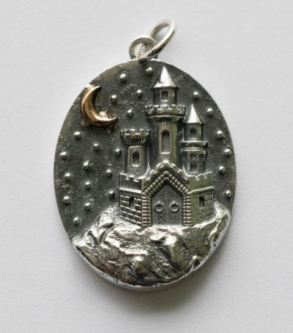 925 Sterling Silver Castle with Bronze Moon Charm