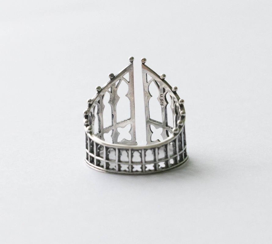 925 Sterling Silver Gothic Gate Adjustable Ring - Image 3