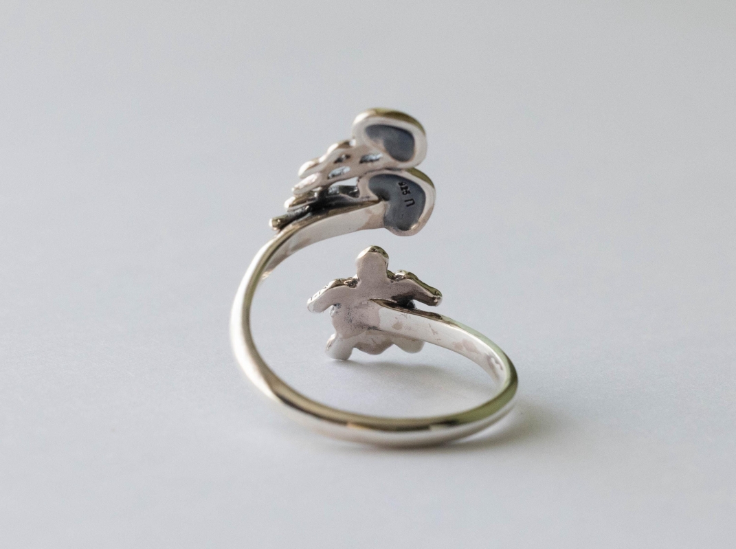 925 Sterling Silver Turtle and Jellyfish Adjustable Ring - Image 3