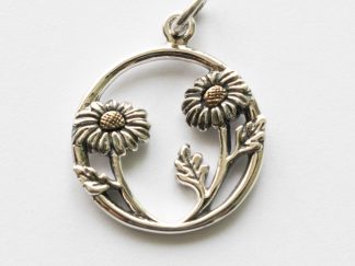 925 Sterling Silver and Bronze Daisies in a Circle Pendant