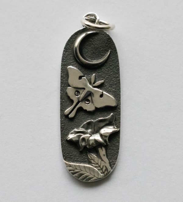 925 Sterling Silver Luna Moth and Moonflower Charm