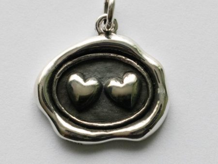 925 Sterling Silver Wax Seal Double Heart Charm