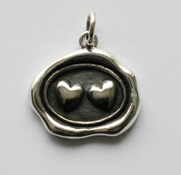 925 Sterling Silver Wax Seal Double Heart Charm