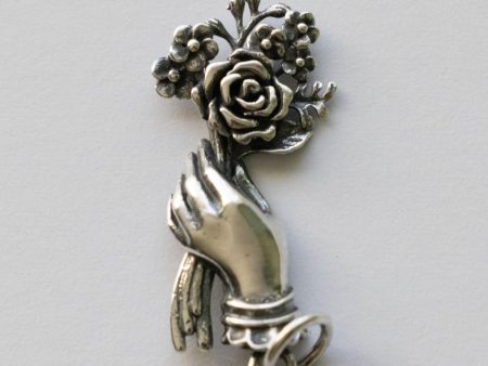 925 Sterling Silver Hand Holding Flower Bouquet Charm