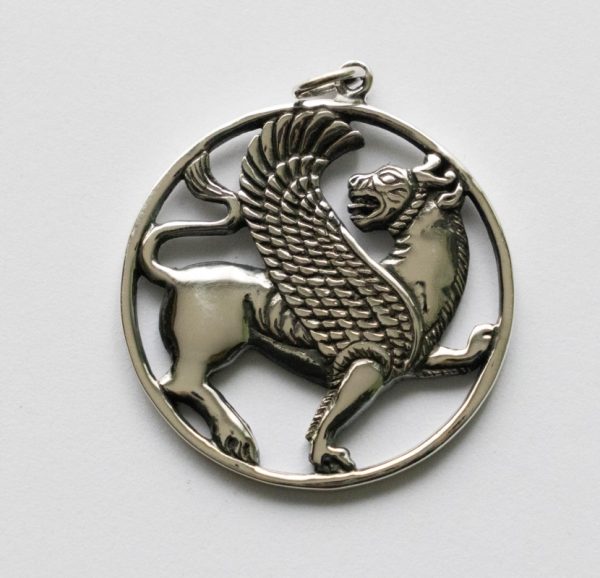 925 Sterling Silver Persian Winged Lion Pendant