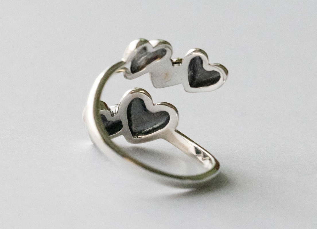 925 Sterling Silver and Bronze Five Hearts Adjustable Ring - Image 4