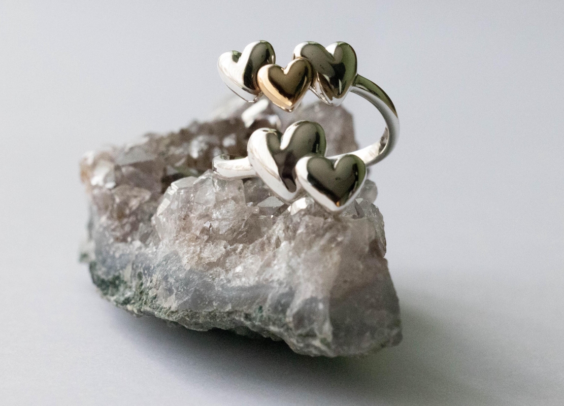 925 Sterling Silver and Bronze Five Hearts Adjustable Ring - Image 5