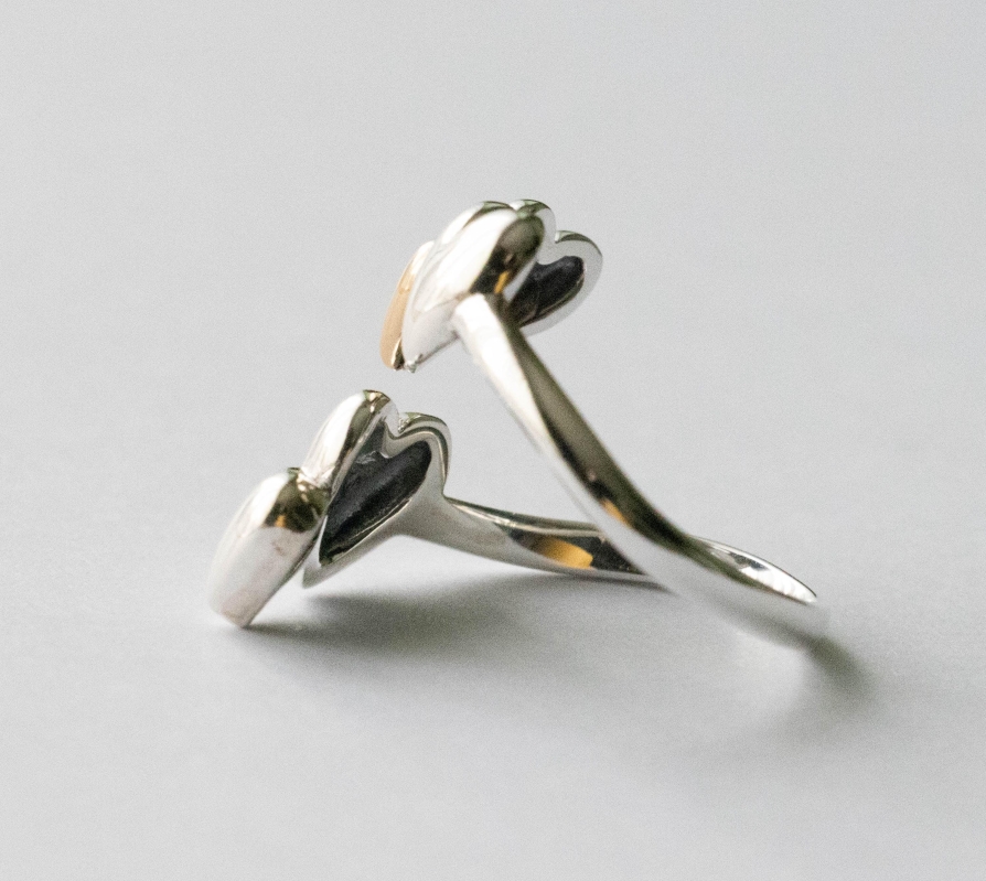 925 Sterling Silver and Bronze Five Hearts Adjustable Ring - Image 6
