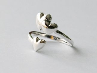 925 Sterling Silver Three Hearts Adjustable Ring