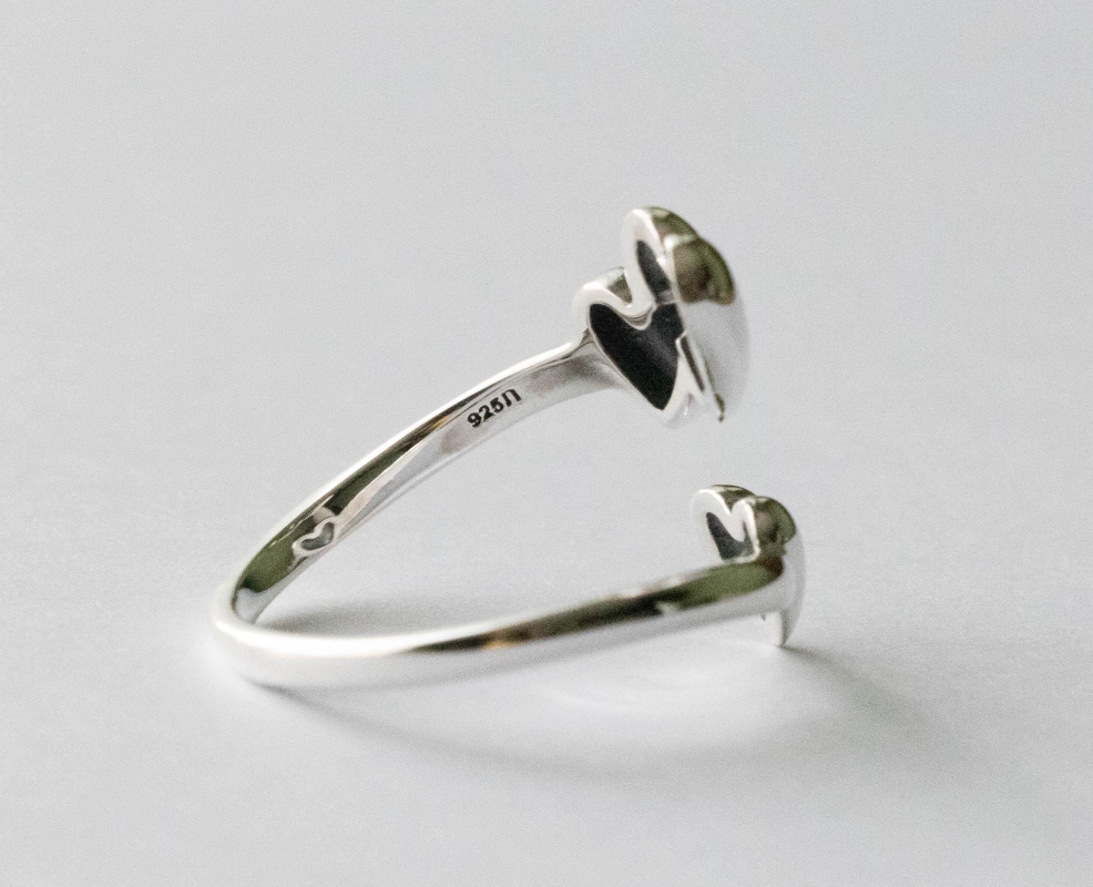 925 Sterling Silver Three Hearts Adjustable Ring - Image 2