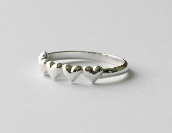 925 Sterling Silver Five Hearts Ring