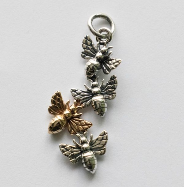 925 Sterling Silver and Bronze Bee Cluster Charm